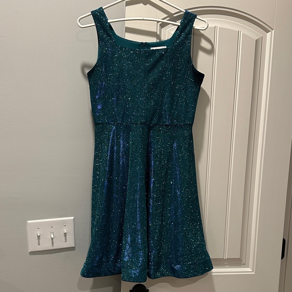 Rare Editions Glittery Teal Formal Dress